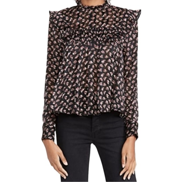 NWOT Scotch & Soda Ruffle Floral Black Top Size S - Picture 2 of 10